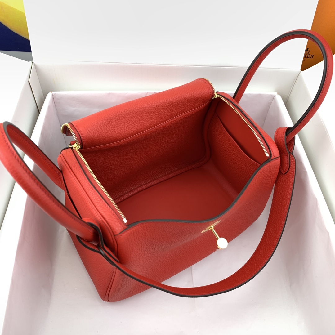 Hermes Lindy 30cm Handbag Shoulder Bag In Red Clemence Leather